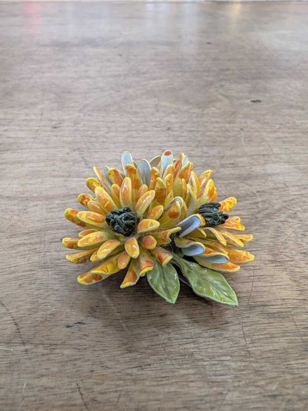 Vintage Corocraft Enamel Flower Brooch Yellow Mums
